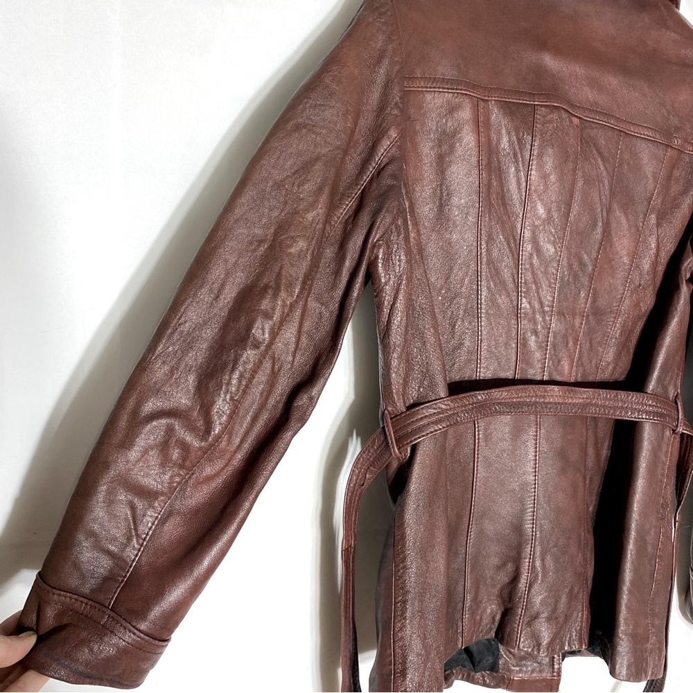Vintage Marquis Of London Reddish Brown Belted Leather Jacket XS - Picture 13 of 16